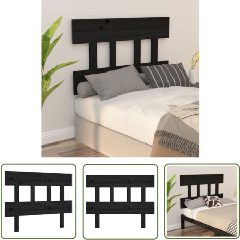The Living Store Tête de lit Noir 103,5x3x81 cm Bois massif de pin - Tête De Lit - Tête De Lit En Bois - Tête De Lit Noire - Meuble De Chambre - Mobilier De Chambre