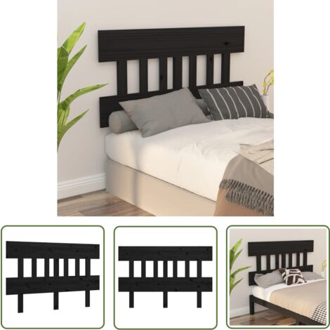 The Living Store Tête de lit Noir 183,5x3x81 cm Bois massif de pin - Tête De Lit - Tête De Lit Bois - Tête De Lit Noire - Meuble Chambre - Mobilier Chambre