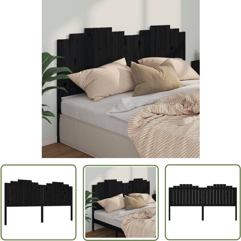 The Living Store - Tête de lit Noir 206x4x110 cm Bois massif de pin - Tête De Lit - Tête De Lit Bois - Tête De Lit Noire - Meuble Chambre - Mobilier