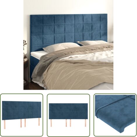 The Living Store Têtes de lit 4 pcs Bleu foncé 100x5x78/88 cm Velours - Tête De Lit - Literie - Meuble De Chambre - Velours - Chaise Longue