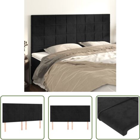 The Living Store Têtes de lit 4 pcs Noir 100x5x78/88 cm Velours - Tête De Lit - Literie - Meuble Chambre - Velours - Chaise Lit
