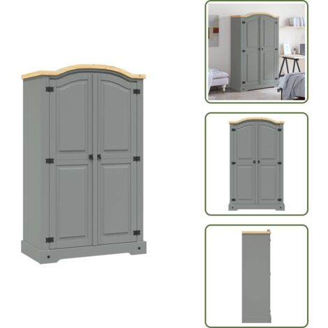The Living Store The Living Store Armadio in Legno di Pino Messicano Corona 2 Ante Grigio - Armadio con ante