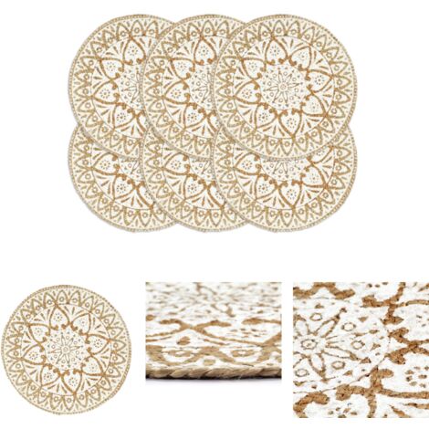The Living Store Tischsets 6 Stk. Weiß 38 cm Rund Jute -  Tischsets