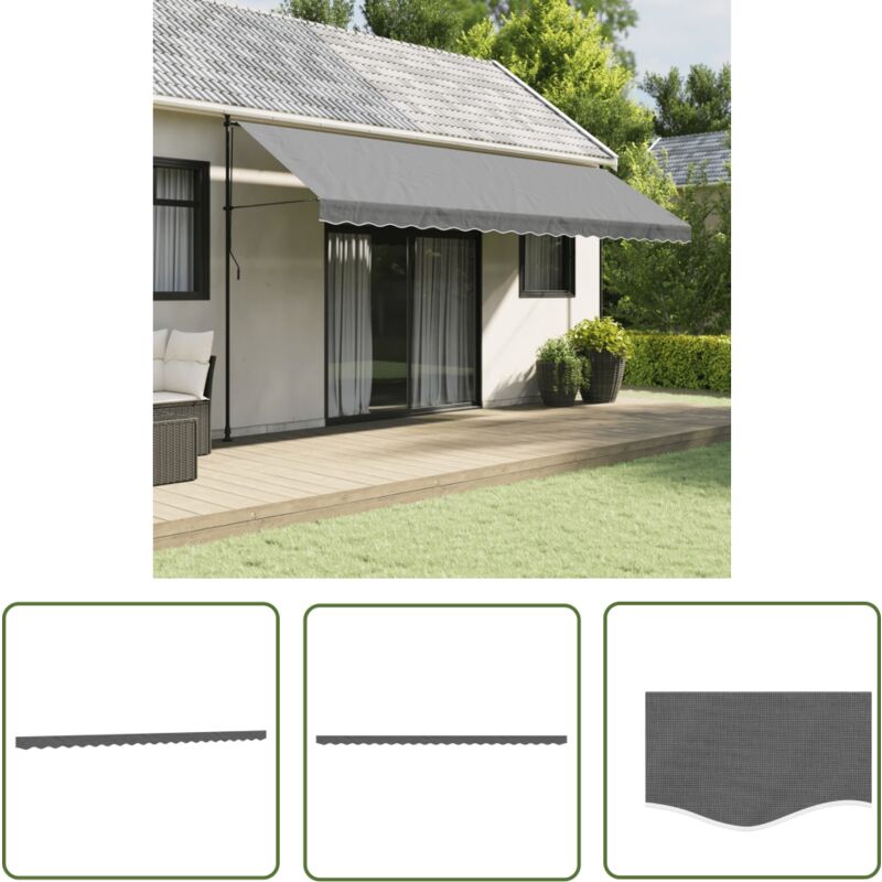 Tissu de remplacement de cantonnière d'auvent rayure anthracite - Toile De Remplacement - Auvent - Tissu D'ombrage - Pare-soleil - Protection Solaire