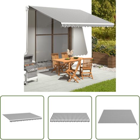 The Living Store Tissu de remplacement pour auvent Anthracite et blanc 4x3 m - Tissus D'ombrage - Auvent De Jardin - Parasol De Jardin - Store Banne - Couverture D'auvent