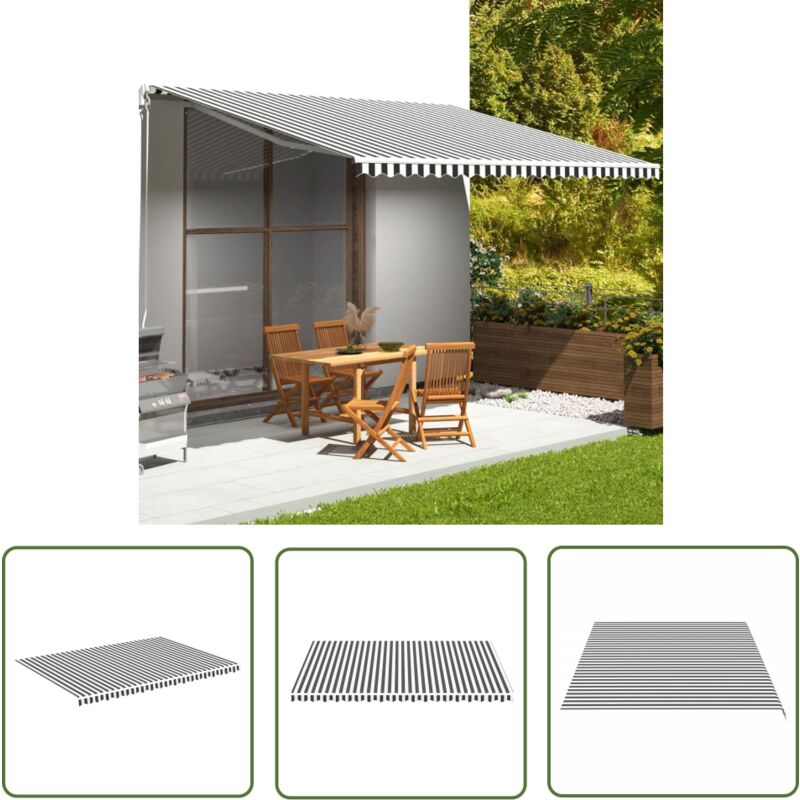 The Living Store - Tissu de remplacement pour auvent Anthracite et blanc 5x3,5 m - Tissu D'auvent - Auvent De Jardin - Toile D'ombrage - Protection