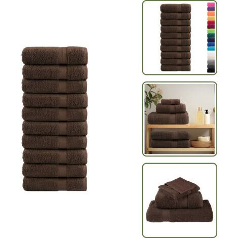 The Living Store Toallas de baño SOLUND 10 uds marrón 100x150 cm 600 gsm - Toallas de algodón