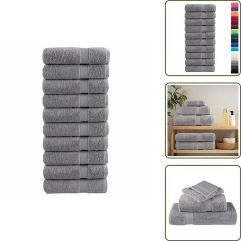 The Living Store Toallas de ducha SOLUND 10 uds gris 70x140 cm 600 gsm - Toallas de baño