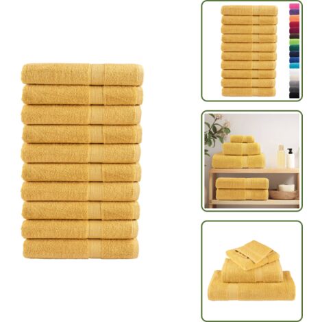 The Living Store Toallas premium SOLUND 10 uds dorado 100x200 cm 600 gsm - Toallas de playa
