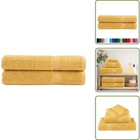 The Living Store Toallas premium SOLUND 2 uds dorado 100x200 cm 600 gsm - Toalla de playa