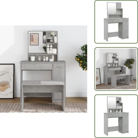 The Living Store Tocador con espejo color gris hormigón 86,5x35x136 cm - Mesa de tocador