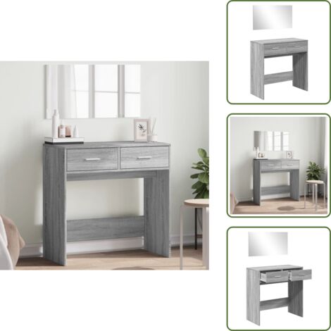 The Living Store Tocador con espejo color gris Sonoma 80x39x80 cm - Mesa de tocador
