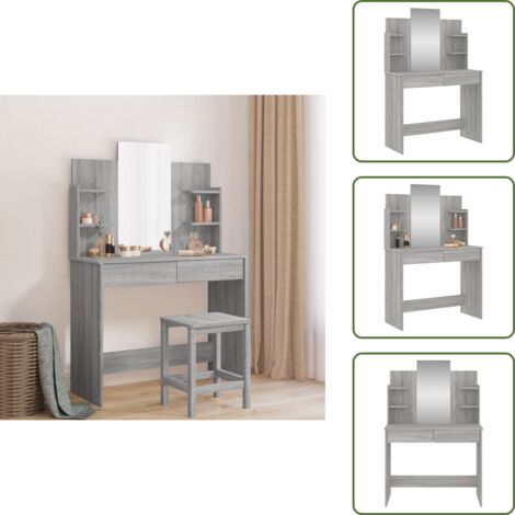 The Living Store Tocador con espejo color gris Sonoma 96x39x142 cm - Tocador de maquillaje