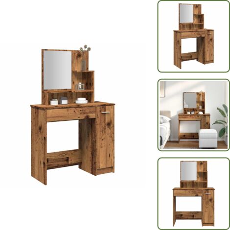The Living Store Tocador con espejo envejecida 86,5x35x136 cm - Almacenamiento