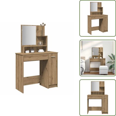 The Living Store Tocador con espejo roble artisan 86,5x35x136 cm - Tocador de dormitorio