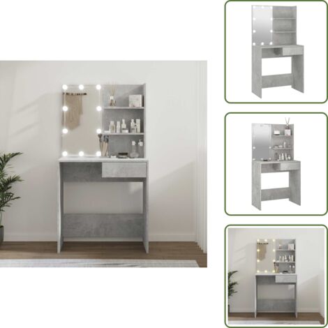 The Living Store Tocador con LED color gris hormigón 74,5x40x141 cm - Tocador de madera