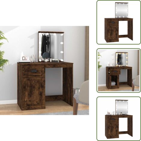 The Living Store Tocador con LED madera contrachapada roble humo 90x50x132,5 cm - Tocador LED