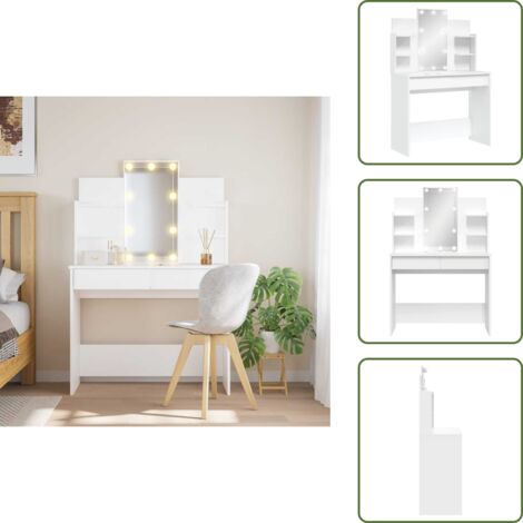 The Living Store Tocador con luces LED blanco 96x40x142 cm - Tocador con luces LED