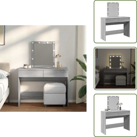 The Living Store Tocador con luces LED color gris Sonoma 100x40x130 cm - Espejo