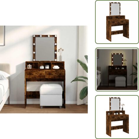 The Living Store Tocador con luces LED color roble ahumado 80x41x144,5 cm - Tocador con luz led