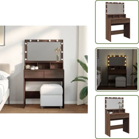 The Living Store Tocador con luces LED marrón roble 80x41x134,5 cm - Tocador con luz led