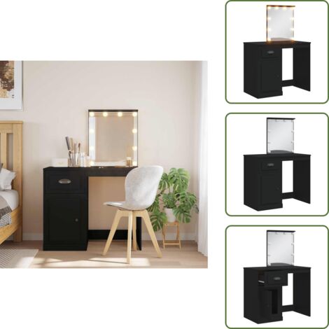 The Living Store Tocador con luces LED negro 90x42x132,5 cm - Tocador con luces LED