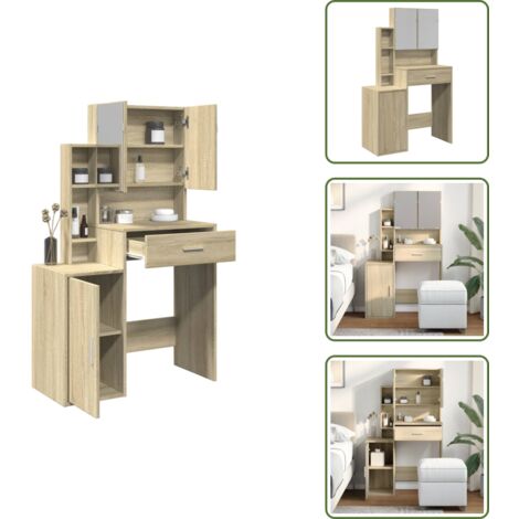 The Living Store Tocador con mueble roble Sonoma 80x35x132 cm - Tocador con mueble
