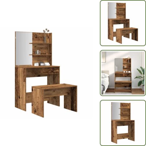 The Living Store Tocador de madera antigua de ingeniería - Espejo de maquillaje