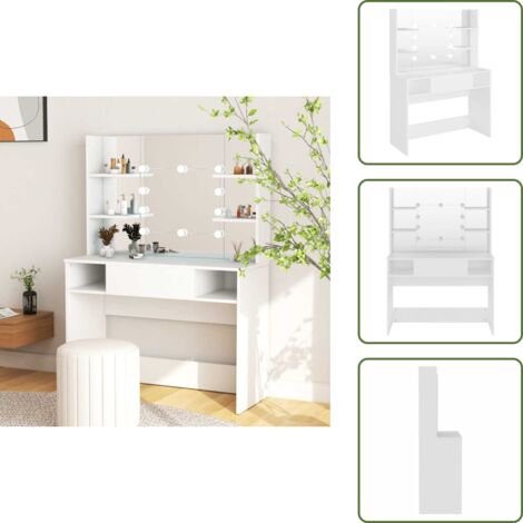 The Living Store Tocador de maquillaje con luces LED MDF blanco 100x40x135 cm - Espejo LED