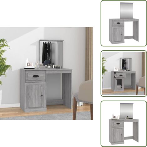 The Living Store Tocador y espejo madera contrachapada gris Sonoma 90x50x132,5cm - Tocador de madera
