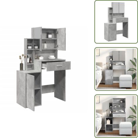 The Living Store Toeletta con Armadietto Grigio Cemento 80x35x132 cm - Armadio da camera