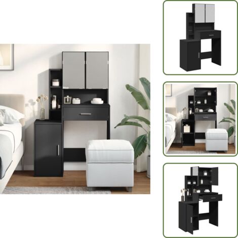 The Living Store Toeletta con Armadietto Nero 80x35x132 cm - Armadietto