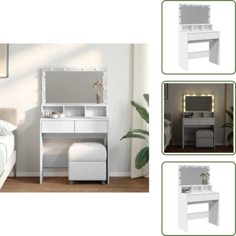 The Living Store Toeletta con LED Bianca 80x41x134,5 cm - Specchio da toeletta