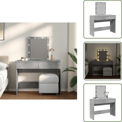 The Living Store Toeletta con LED Grigio Cemento 100x40x130 cm - Specchio da toeletta