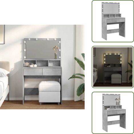 The Living Store Toeletta con LED Grigio Cemento 80x41x134,5 cm - Specchio da toeletta