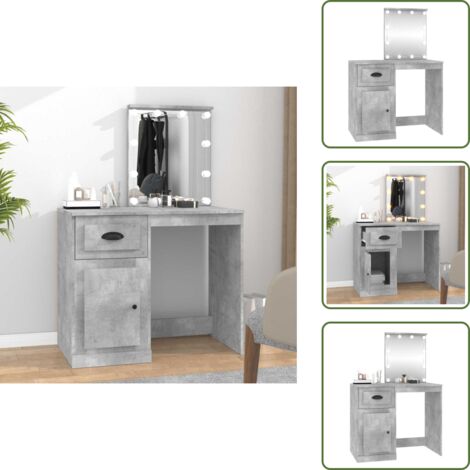 The Living Store Toeletta con LED Grigio Cemento 90x50x132,5 Legno Multistrato - Toeletta con luce LED