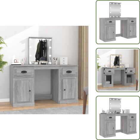 The Living Store Toeletta con LED Grigio Sonoma 130x50x132,5 cm - Specchio da trucco