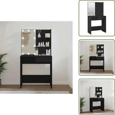 The Living Store Toeletta con LED Nera 74,5x40x141 cm - Toeletta nera