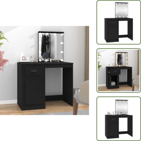 The Living Store Toeletta con LED Nera 90x50x132,5 cm Legno Multistrato - Specchio per trucco