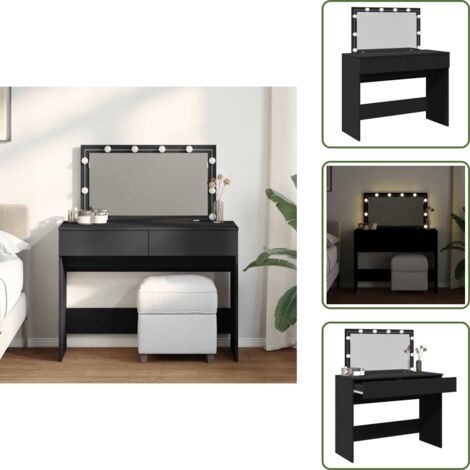 The Living Store Toeletta con LED Nero 100x40x120 cm - Specchio da toeletta