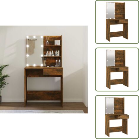The Living Store Toeletta con LED Rovere Fumo 74,5x40x141 cm - Toeletta con specchio
