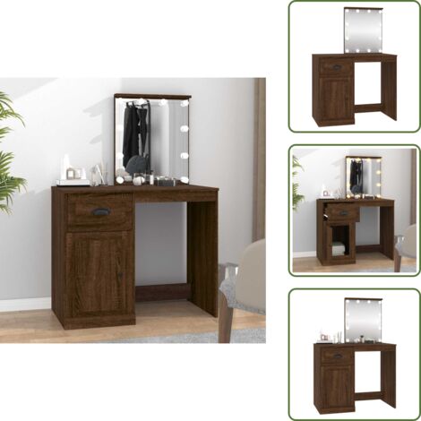 The Living Store Toeletta con LED Rovere Marrone 90x50x132,5cm Legno Multistrato - Toeletta con luce led