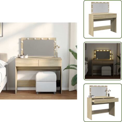 The Living Store Toeletta con LED Rovere Sonoma 100x40x120 cm - Specchio da trucco