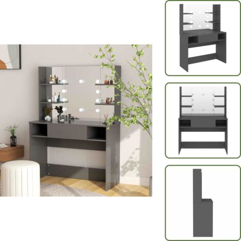 The Living Store Toeletta con Luci LED 100x40x135 cm in MDF Grigia - Specchio