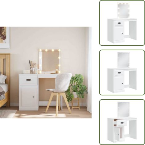 The Living Store Toeletta con Luci LED Bianca 90x42x132,5 cm - Luci LED