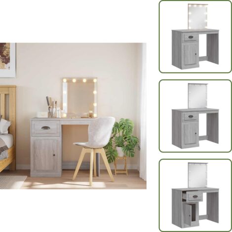 The Living Store Toeletta con Luci LED Grigio Sonoma 90x42x132,5 cm - Luci LED