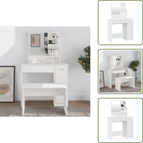 The Living Store Toeletta con Specchio Bianco 86,5x35x136 cm - Specchio