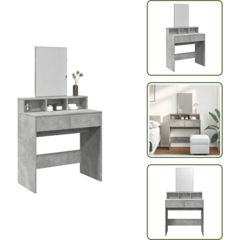 The Living Store Toeletta con Specchio Grigio Cemento 80x41x144,5 cm - Specchio da toeletta