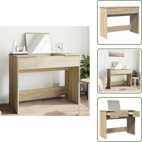 The Living Store Toeletta con Specchio Rovere Sonoma 100x45x76 cm - Specchio per trucco
