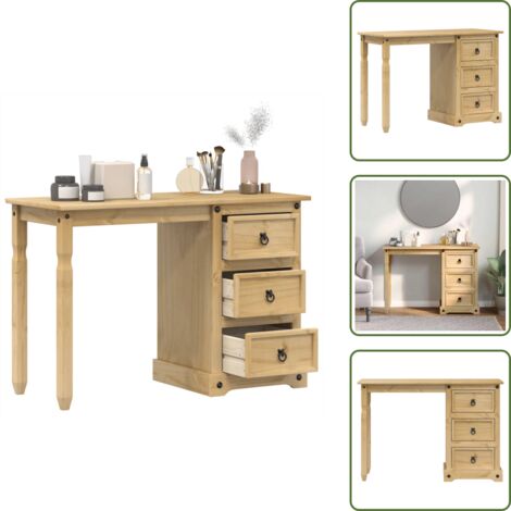 The Living Store Toeletta Corona 110x47x75 cm in Legno Massello di Pino - Toeletta in legno massello